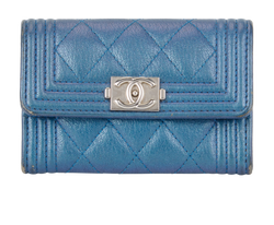 Chanel Iridescent Boy Flap Card Holder, Leather,Blue,24055340(2017/18),2*